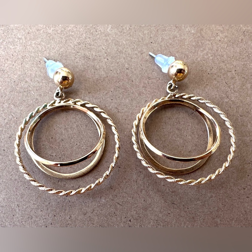 Vintage Gold-Tone Hoop Drop Earrings